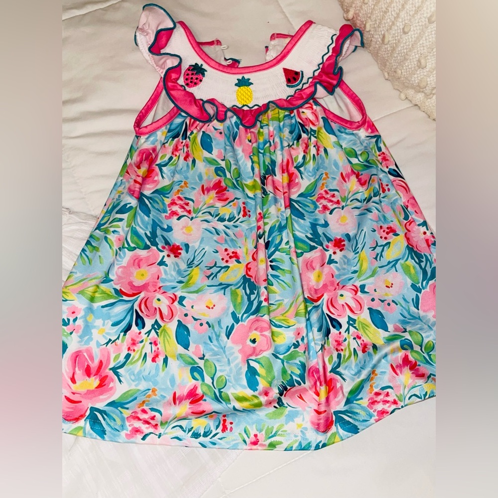 Girls Floral Ruffle Sundress - Pink & Blue